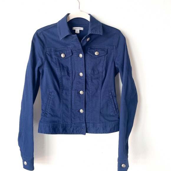 Denim Jacket by Nautica 98% Cotton Blue w. Anchor Detailed Metal Buttons Size XS - Picture 1 of 12
